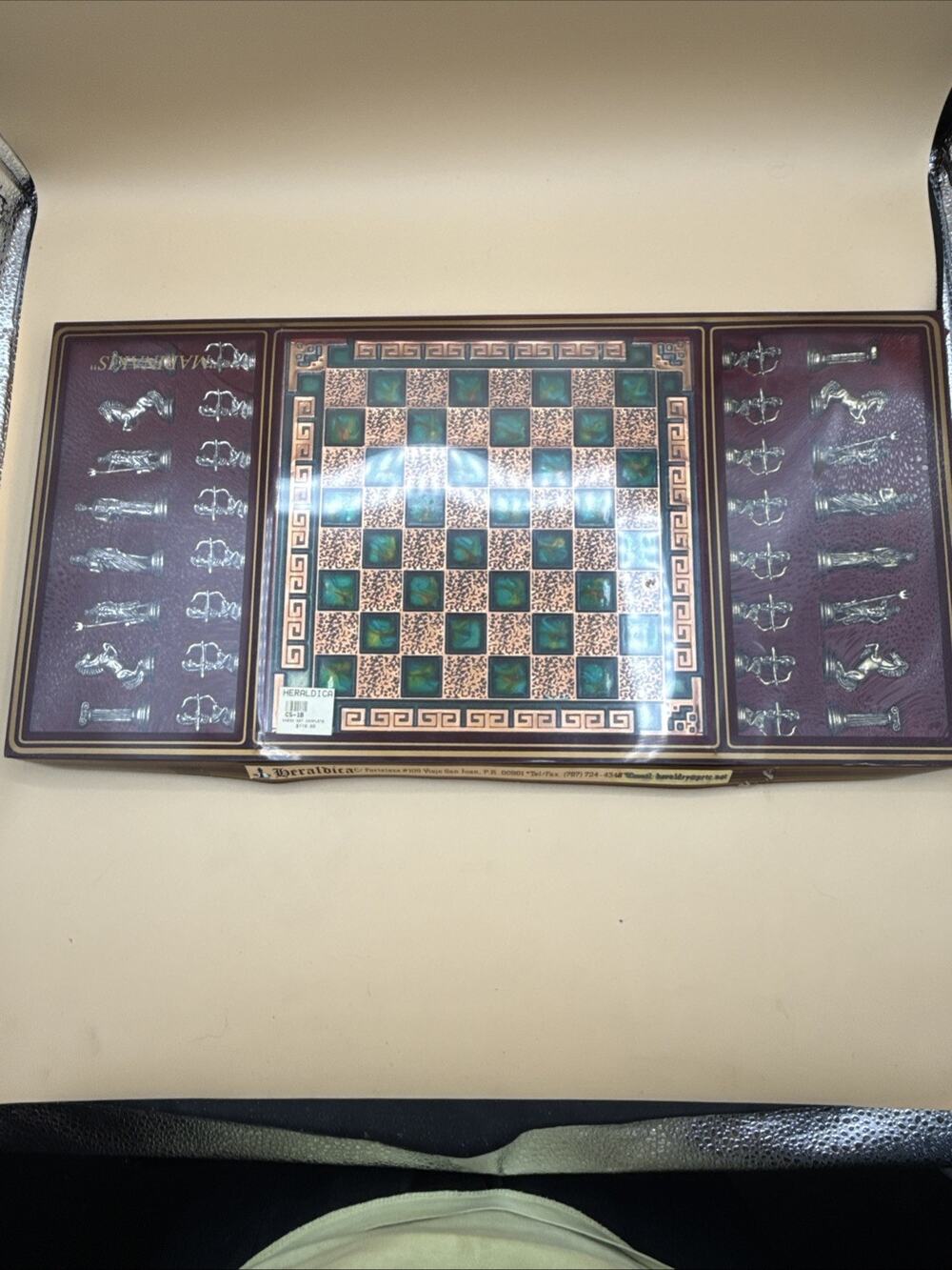 Marinakis Bros Metal Chess Set Made In Greece Gold Silver Green Signum Versus